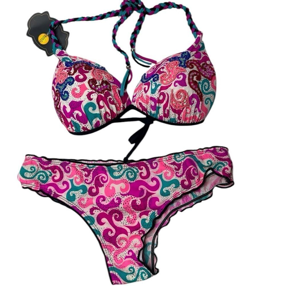 Tropical Beach‎ Sequins, Beaded Bikini. Size 36 (10/12). NWT.